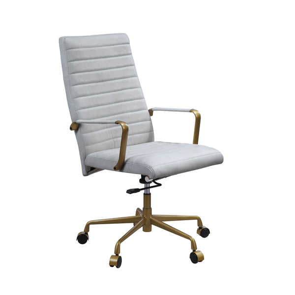 ACME Duralo Vintage White Top Grain Leather Swivel Office Chair Model 93168