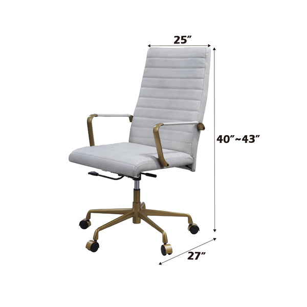 ACME Duralo Vintage White Top Grain Leather Swivel Office Chair Model 93168