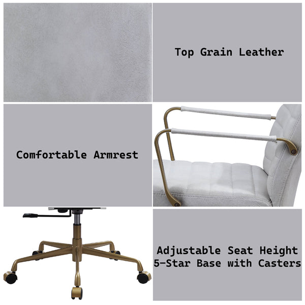 ACME Duralo Vintage White Top Grain Leather Swivel Office Chair Model 93168
