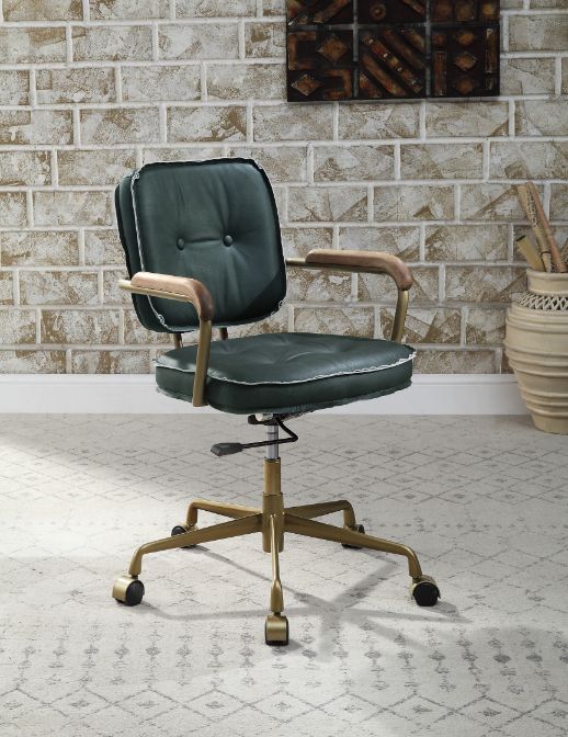 ACME Siecross Emerald GreenTop Grain Leather Swivel Office Chair Model 93171