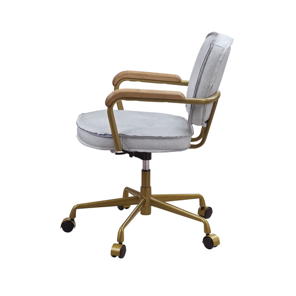 ACME Siecross Vintage White Top Grain Leather Swivel Office Chair Model 93172