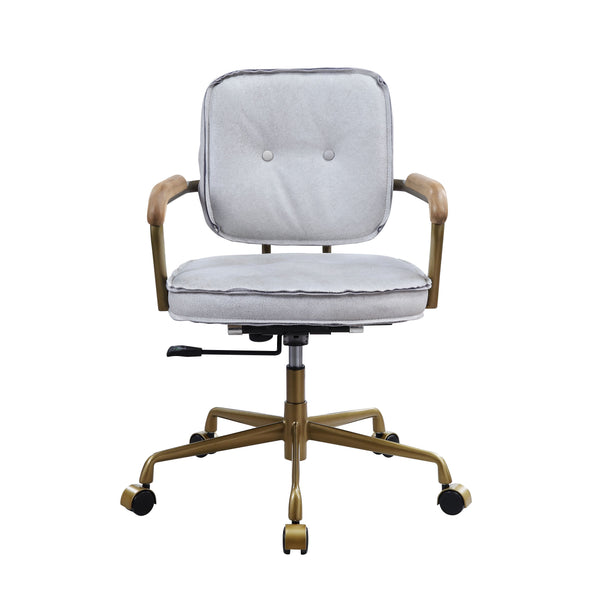 ACME Siecross Vintage White Top Grain Leather Swivel Office Chair Model 93172