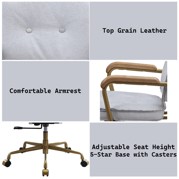 ACME Siecross Vintage White Top Grain Leather Swivel Office Chair Model 93172