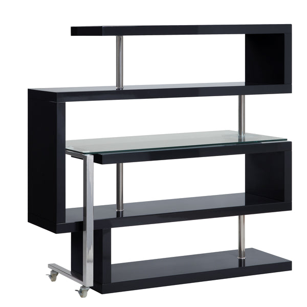 ACME Buck II Clear Glass Chrome & Black High Gloss Writing Desk with Bookshelf Model 93177