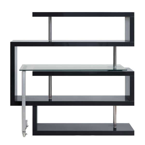 ACME Buck II Clear Glass Chrome & Black High Gloss Writing Desk with Bookshelf Model 93177