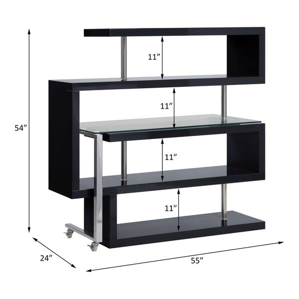 ACME Buck II Clear Glass Chrome & Black High Gloss Writing Desk with Bookshelf Model 93177