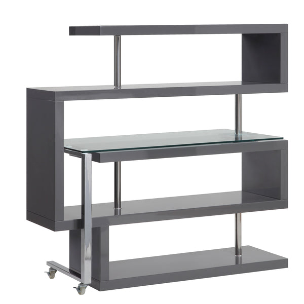 ACME Buck II Clear Glass Chrome & Gray High Gloss Writing Desk with Bookshelf Model 93181