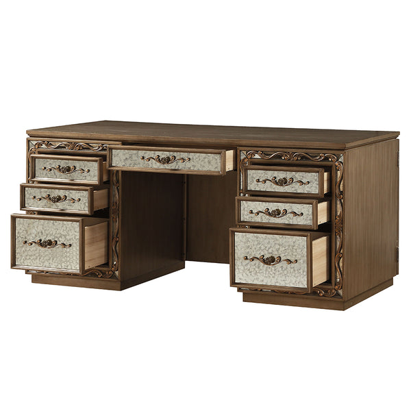ACME Orianne Antique Gold Executive Computer Desk with Hutch Model 93790
