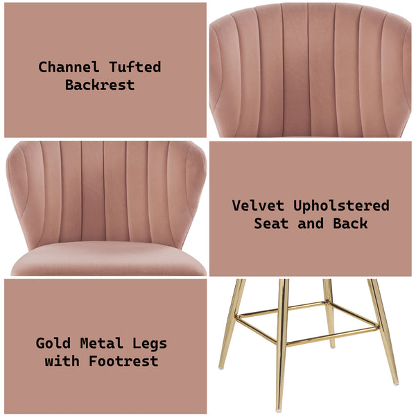 ACME Rizgek Pink Velvet & Gold Counter Height Chair Model 96090