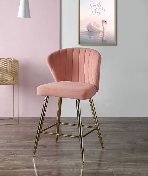 ACME Rizgek Pink Velvet & Gold Counter Height Chair Model 96090