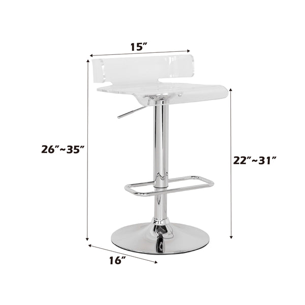 ACME Rania Clear & Chrome Adjustable Stool with Swivel Model 96260