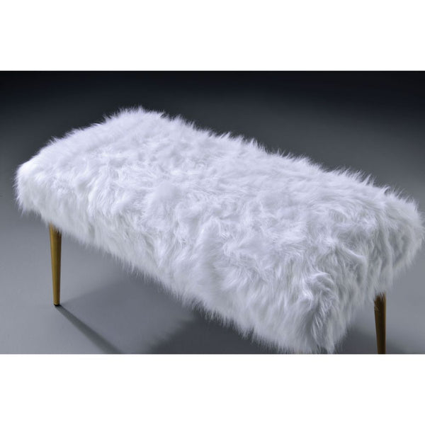 ACME Bagley II White Faux Fur & Gold Bench Model 96450