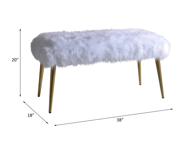 ACME Bagley II White Faux Fur & Gold Bench Model 96450