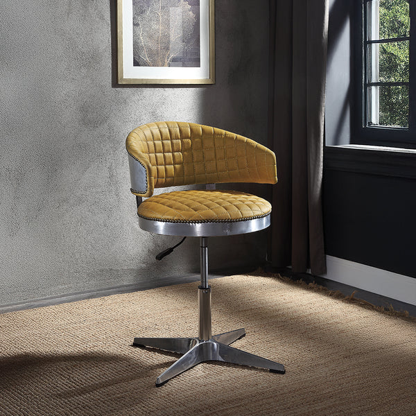 ACME Brancaster Turmeric Top Grain Leather & Chrome Adjustable Stool with Swivel Model 96470