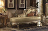 ACME Vendome Bone Synthetic Leather & Gold Patina Chaise with 2 Pillows Model 96485