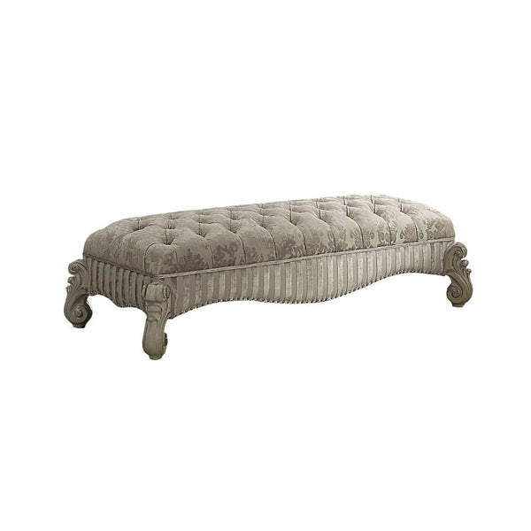 ACME Versailles Ivory Fabric & Bone White Bench Model 96540