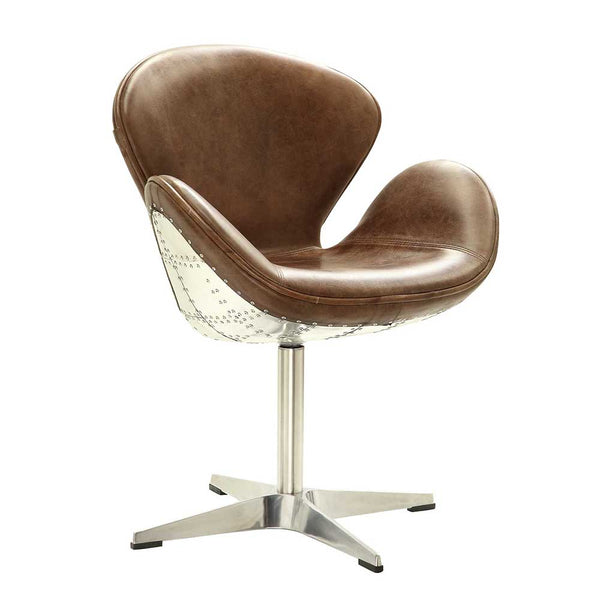 ACME Brancaster Retro Brown Top Grain Leather & Aluminum Accent Chair with Swivel Model 96553