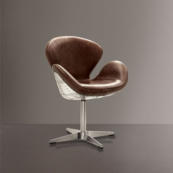 ACME Brancaster Retro Brown Top Grain Leather & Aluminum Accent Chair with Swivel Model 96553