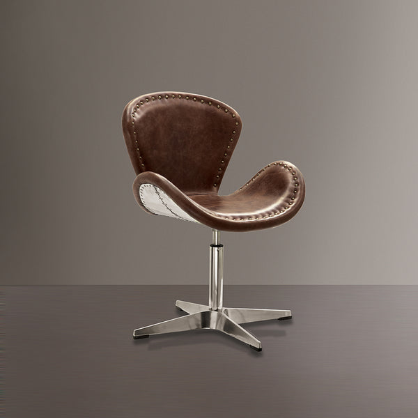 ACME Brancaster Retro Brown Top Grain Leather & Aluminum Accent Chair with Swivel Model 96554