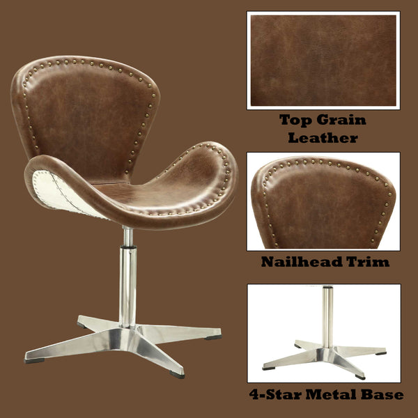 ACME Brancaster Retro Brown Top Grain Leather & Aluminum Accent Chair with Swivel Model 96554