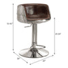 ACME Brancaster Vintage Brown Top Grain Leather & Aluminum Adjustable Stool with Swivel Model 96555