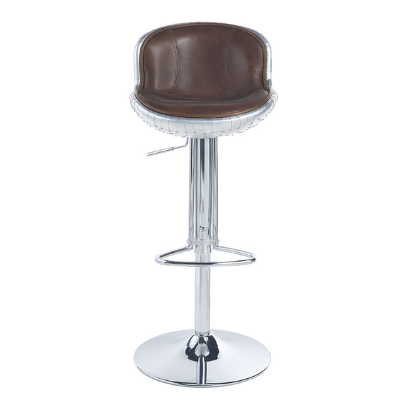 ACME Brancaster Vintage Brown Top Grain Leather & Aluminum Adjustable Stool with Swivel Model 96556