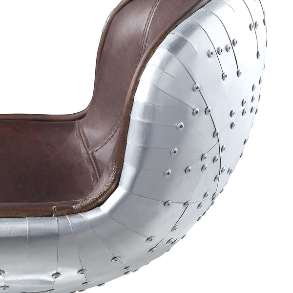 ACME Brancaster Vintage Brown Top Grain Leather & Aluminum Adjustable Stool with Swivel Model 96556