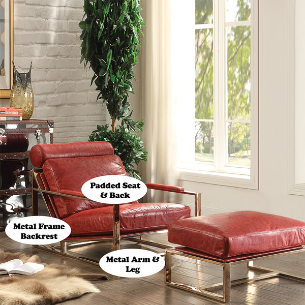 ACME Quinto Antique Red Top Grain Leather & Stainless Steel Accent Chair Model 96672