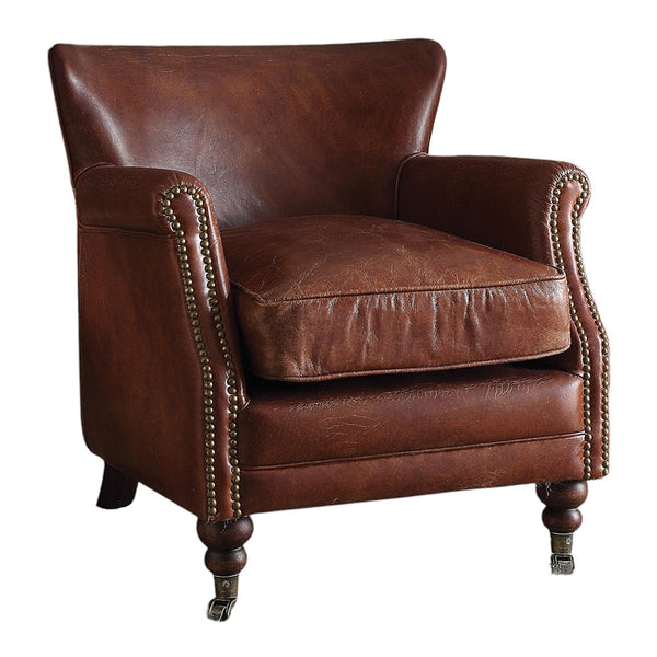 ACME Leeds Vintage Dark Brown Top Grain Leather Accent Chair Model 96679