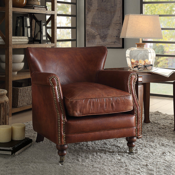 ACME Leeds Vintage Dark Brown Top Grain Leather Accent Chair Model 96679