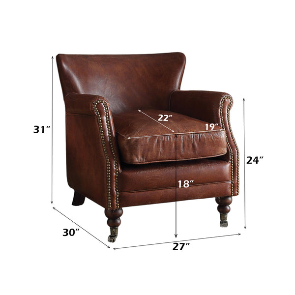 ACME Leeds Vintage Dark Brown Top Grain Leather Accent Chair Model 96679