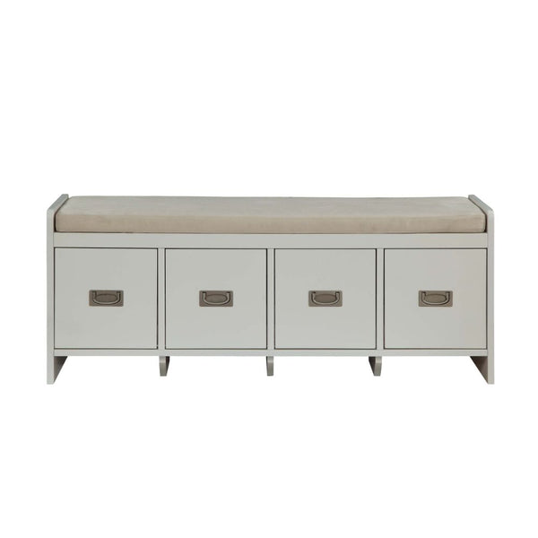 ACME Berci Beige Fabric & White Bench with Storage Model 96775