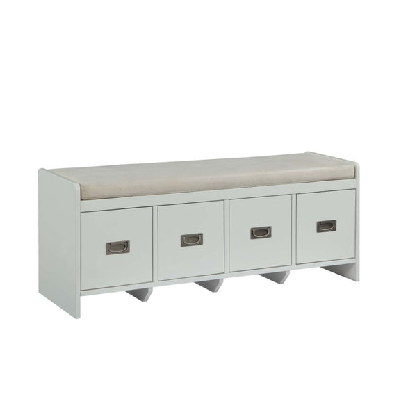ACME Berci Beige Fabric & White Bench with Storage Model 96775
