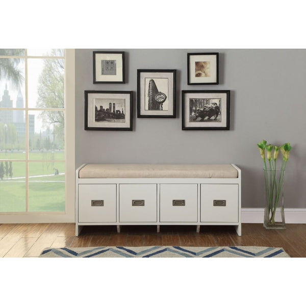 ACME Berci Beige Fabric & White Bench with Storage Model 96775