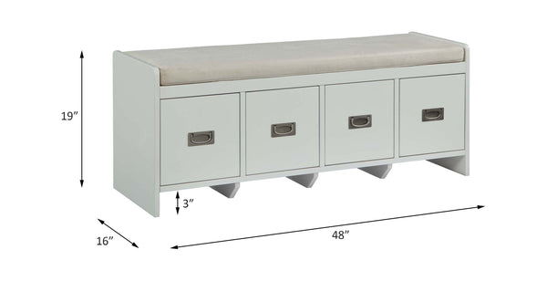 ACME Berci Beige Fabric & White Bench with Storage Model 96775