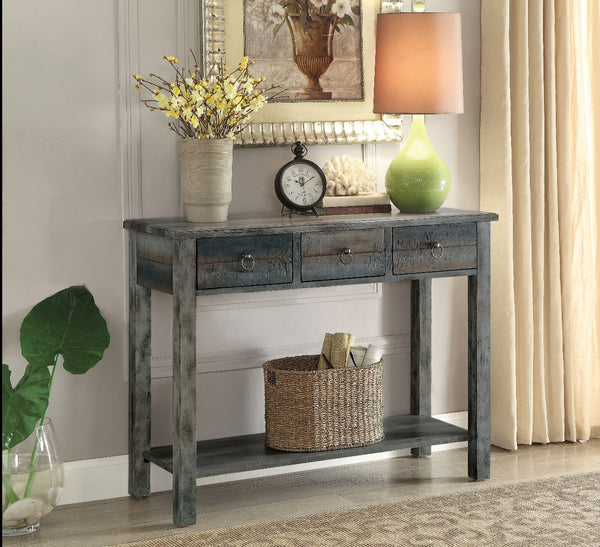 ACME Glancio Antique Gray & Teal Console Table Model 97257