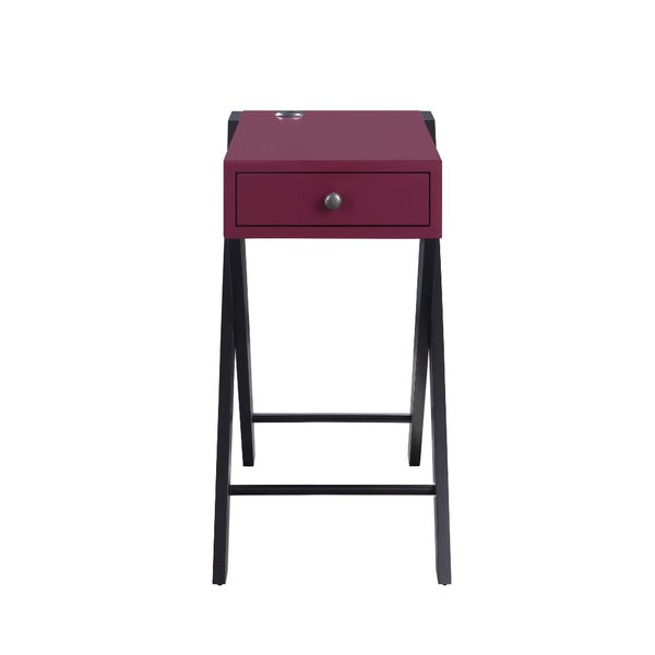 ACME Fierce Burgundy & Black Accent Table with USB Port Model 97737