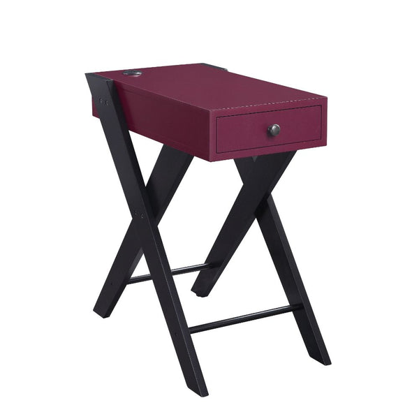 ACME Fierce Burgundy & Black Accent Table with USB Port Model 97737