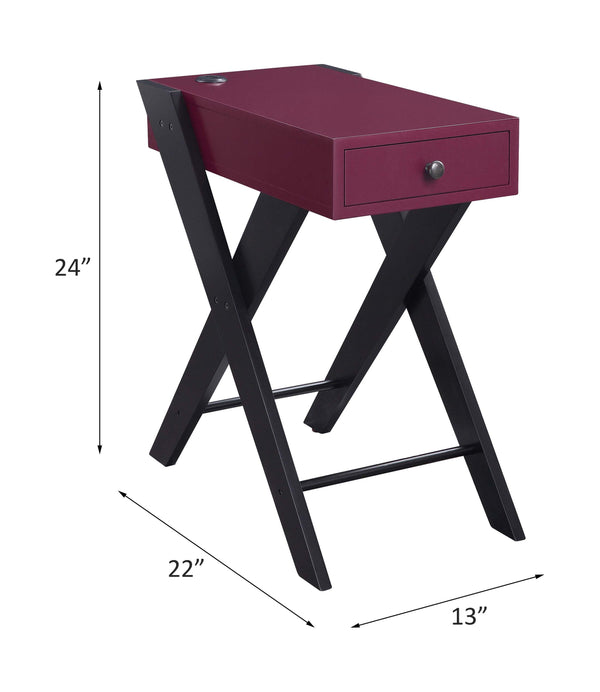 ACME Fierce Burgundy & Black Accent Table with USB Port Model 97737