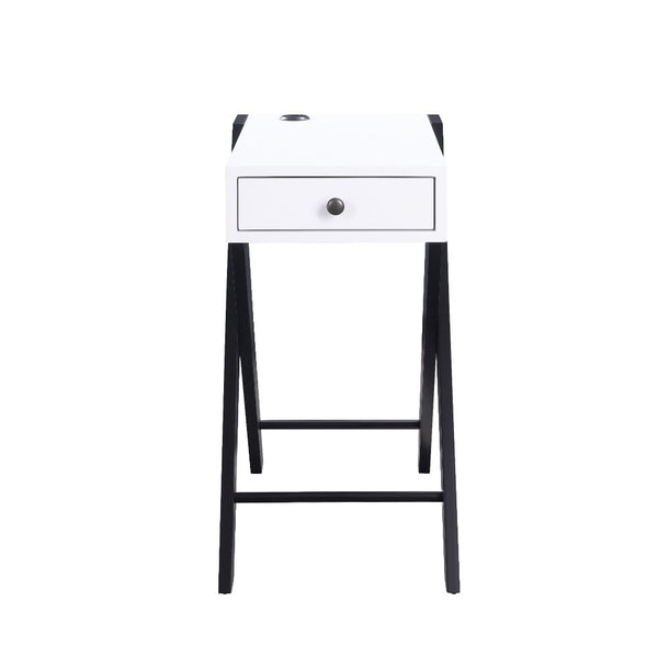 ACME Fierce White & Black Accent Table with USB Port Model 97738