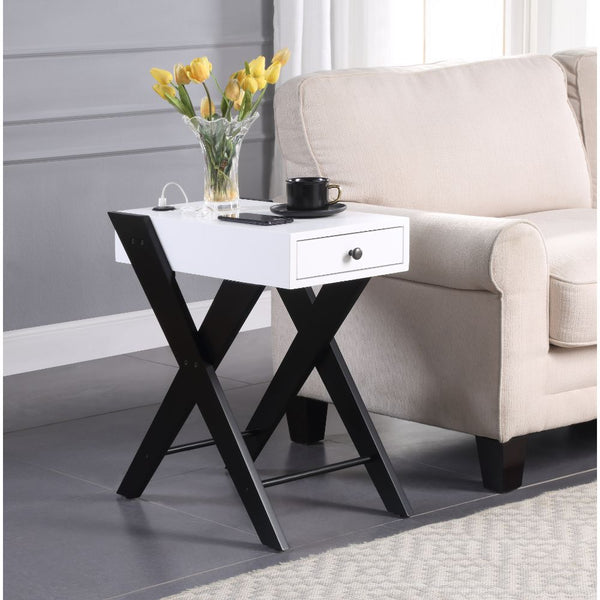 ACME Fierce White & Black Accent Table with USB Port Model 97738
