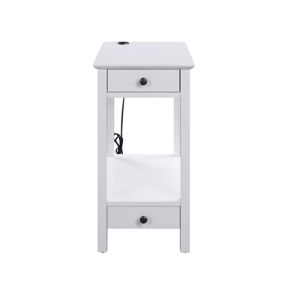 ACME Byzad White Accent Table with USB Port Model 97741