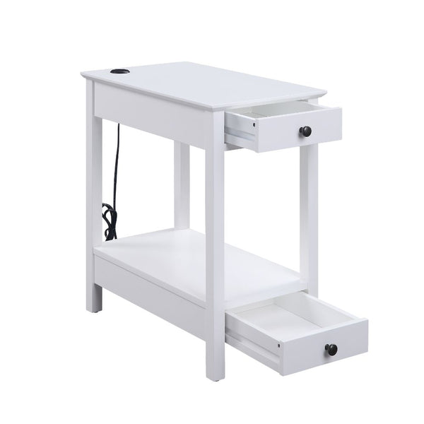 ACME Byzad White Accent Table with USB Port Model 97741