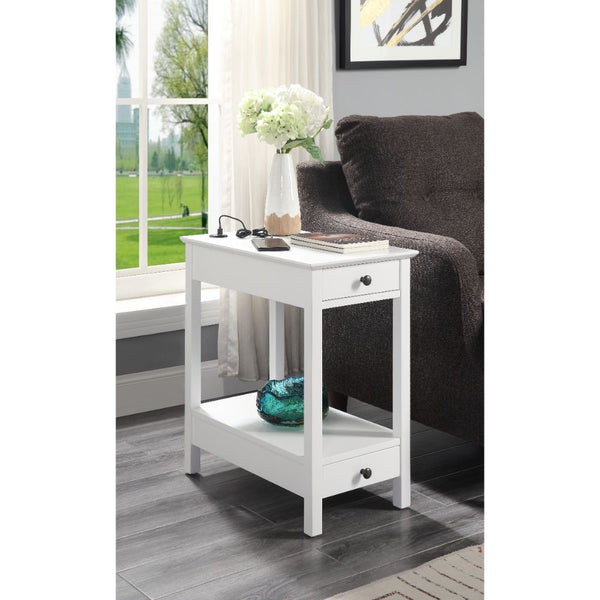 ACME Byzad White Accent Table with USB Port Model 97741