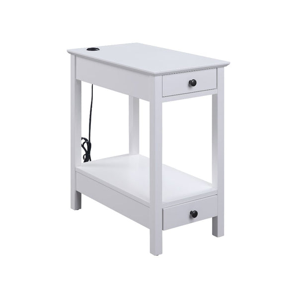 ACME Byzad White Accent Table with USB Port Model 97741