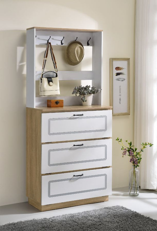 ACME Hewett Light Oak & White Shoe Cabinet Model 97834