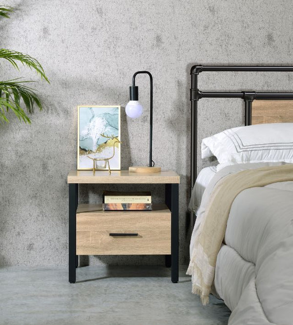 ACME Yawan Oak & Black Accent Table Model 97970