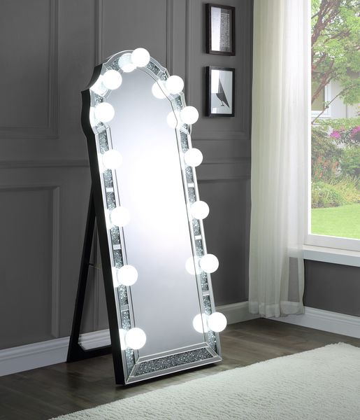 ACME Noralie Mirrored & Faux Diamonds Floor Mirror Model 97983
