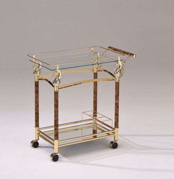 ACME Helmut Gold Plated & Clear Glass Tempered Serving Cart Model 98002