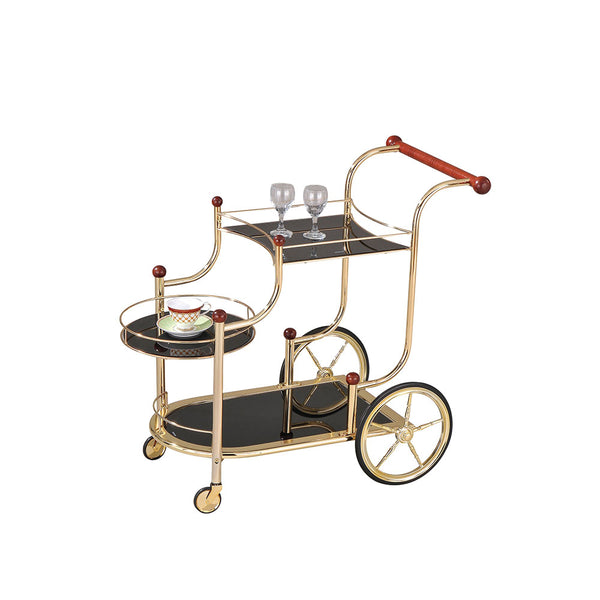 ACME Lacy Gold Plated & Black Glass Serving Cart Model 98006